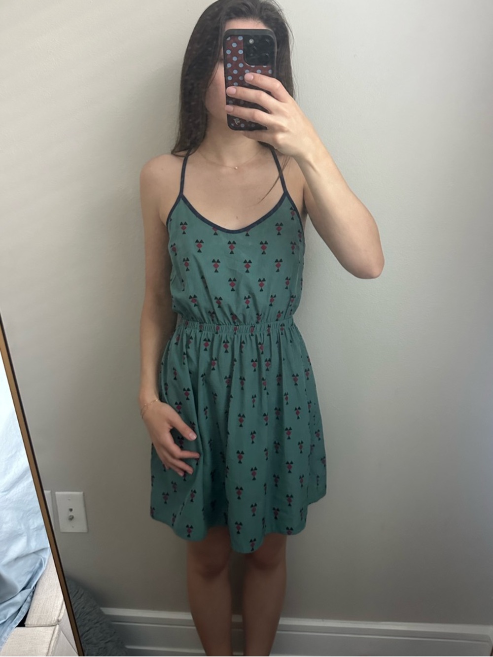 Lush Teal Green Printed Spaghetti-Strap Mini Dress
